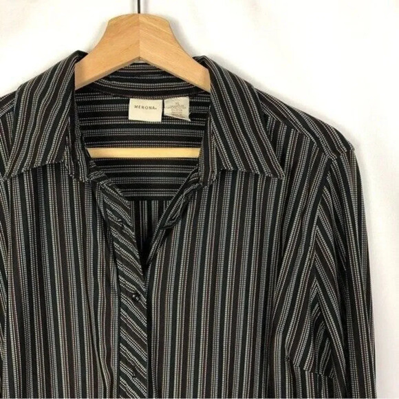 Merona Y2K Black Multi Color Stripe Long Sleeve Button Down XL - Picture 3 of 3